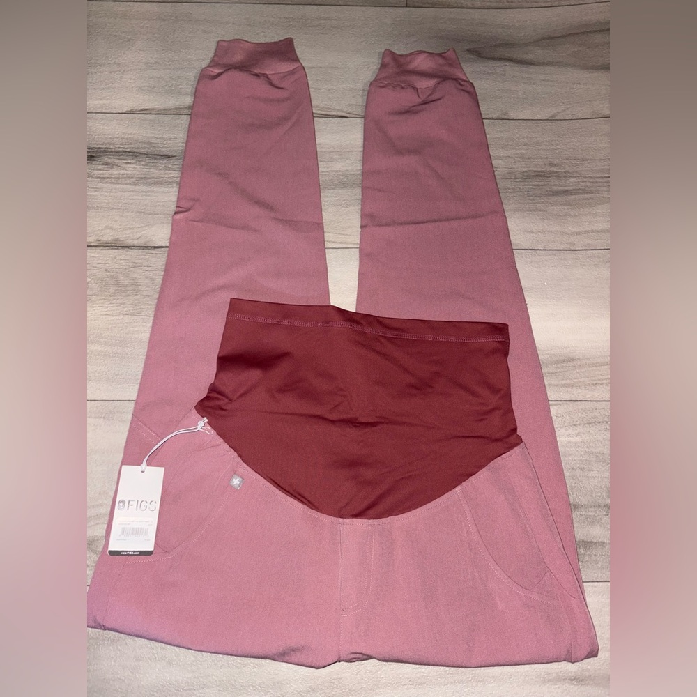 Figs Two-Tone Pink Track Pants with Maroon Waistband